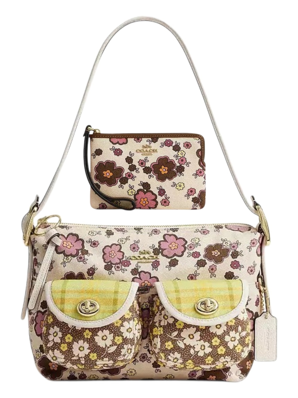 *NWT* COACH Floral Lime Green Cargo Shoulder Bag & Matching Wallet Set